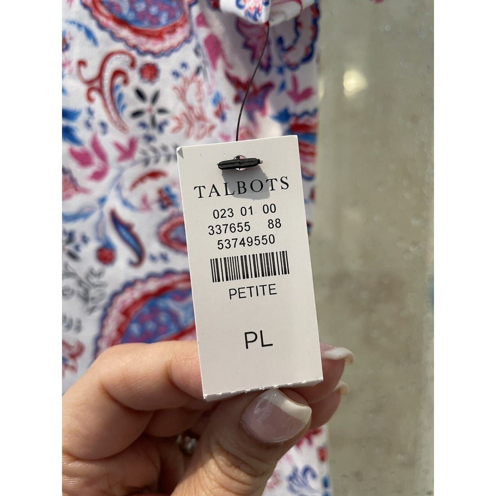 Talbots Womens Paisley Floral Blouse Top Short Sleeve White Red Blue PL LP NWT - Picture 2 of 8